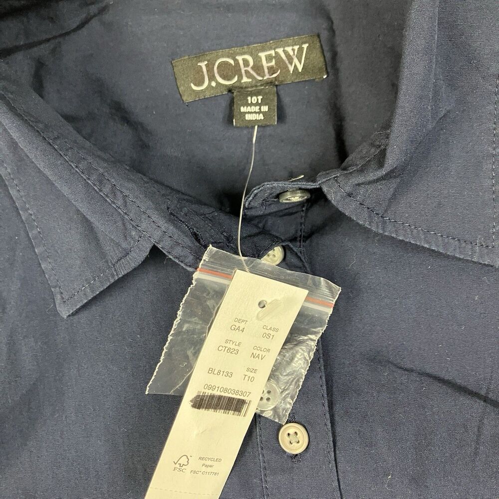 J Crew Tall Embroidered Shirt Dress Womens Blue Cotton Poplin Preppy Coastal - Picture 7 of 14